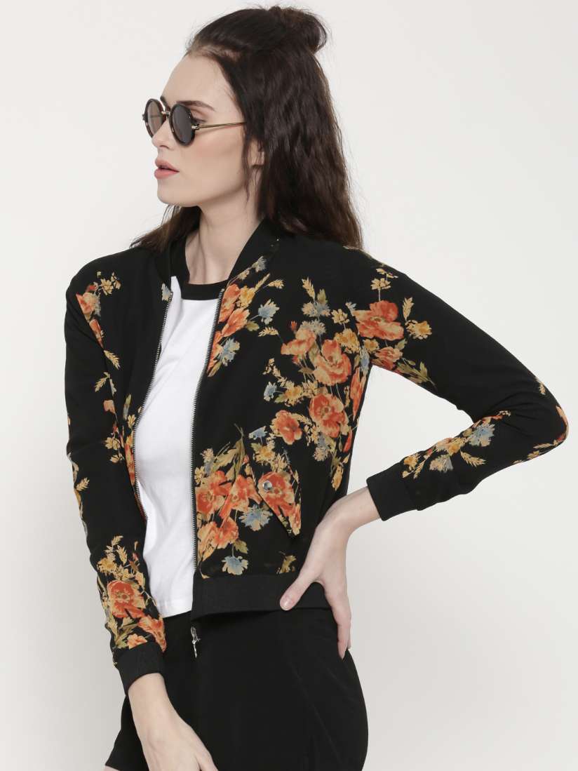 Buy FOREVER 21 Black Floral Print Jacket Jackets for Women 1586069 Myntra