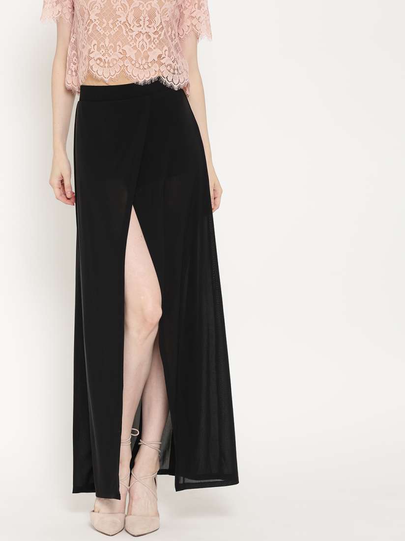 Buy FOREVER 21 Black High Slit Semi Sheer Maxi Skirt Skirts for Women 1586330 Myntra