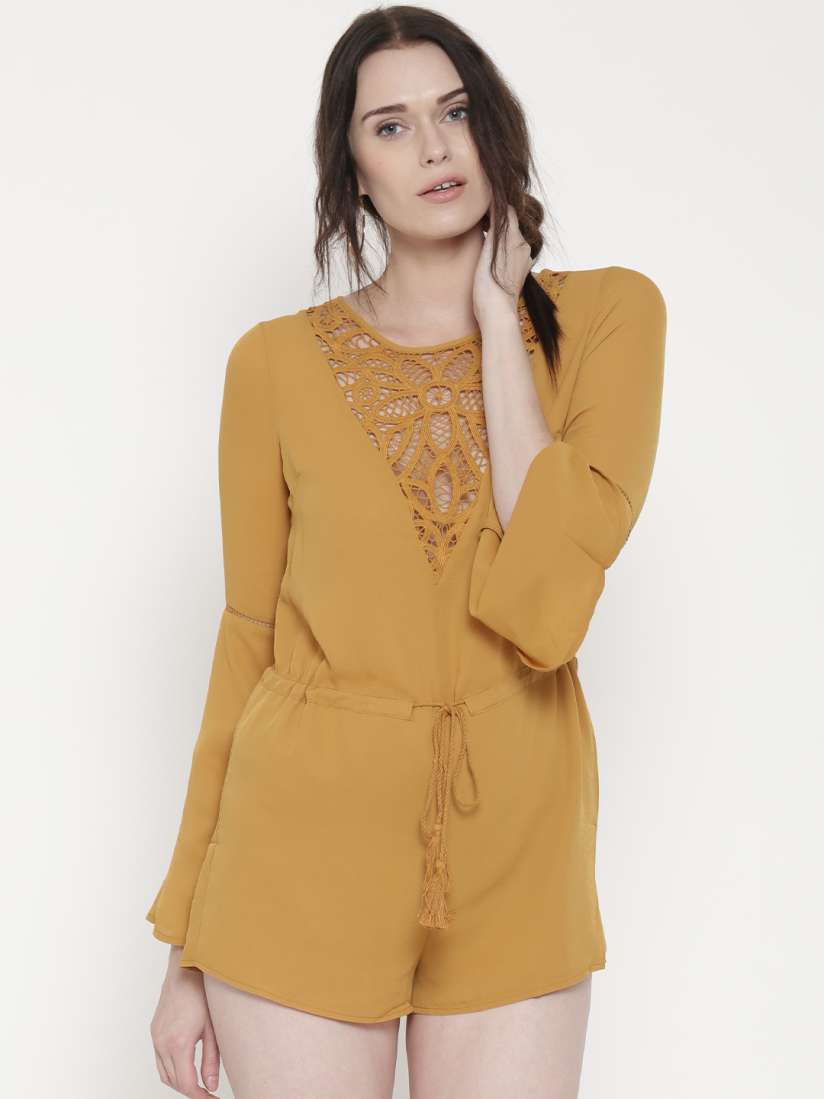 Buy FOREVER 21 Mustard Yellow Crochet Detail Playsuit Jumpsuit for Women 1586418 Myntra