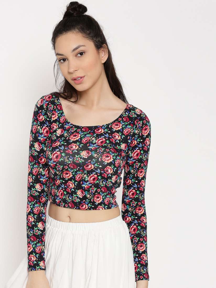 Buy FOREVER 21 Women Black Floral Print Crop Top Tops for Women 1586524 Myntra