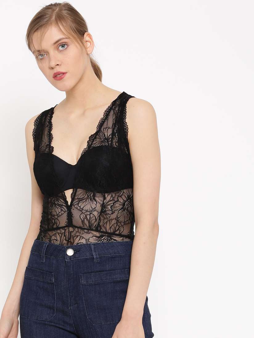 Buy FOREVER 21 Black Lace Bodysuit Bodysuit for Women 1586693 Myntra