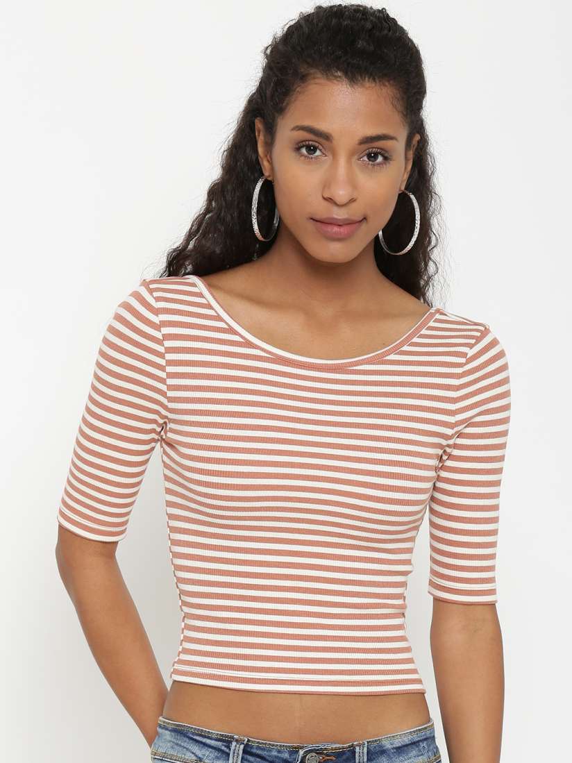 Buy FOREVER 21 Women Off white Brown Striped Crop Top Tops for Women 1586738 Myntra