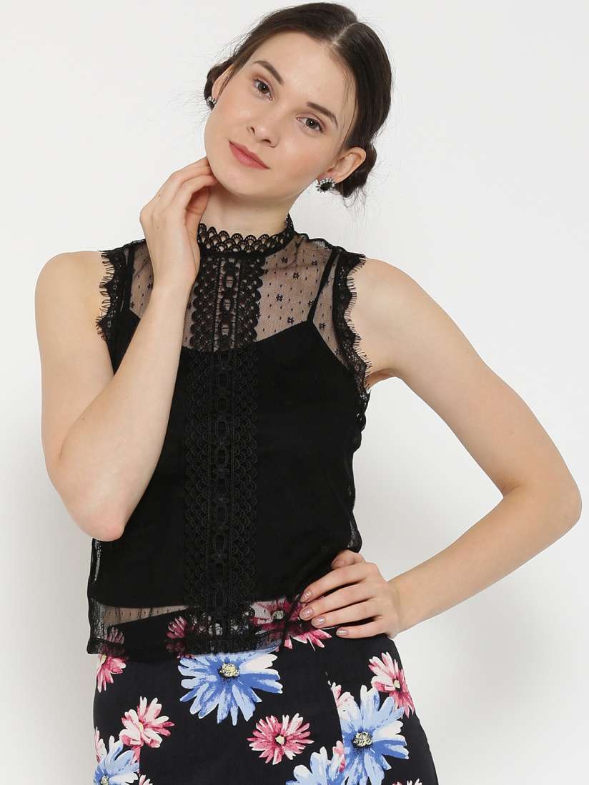 Black lace shirt forever 21 discount