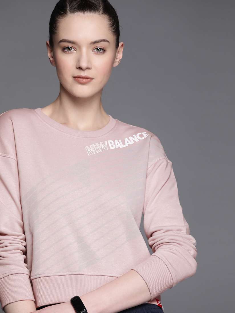 Buy New Balance Women Dusty Pink Grey Brand Logo Print Sweatshirt Sweatshirts for Women 15869376 Myntra