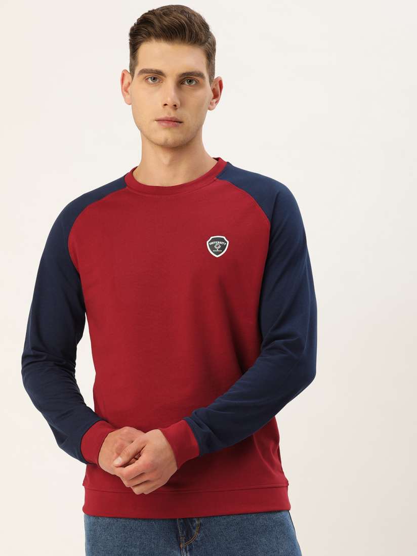Buy Peter England Casuals Men Red Navy Blue Raglan Sleeves Sweatshirt Sweatshirts for Men 15870738 Myntra