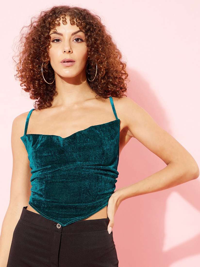 Buy ANVI Be Yourself Velvet Backless Halter Cowl Neck Handkerchief Style Top Tops for Women 15878016 Myntra