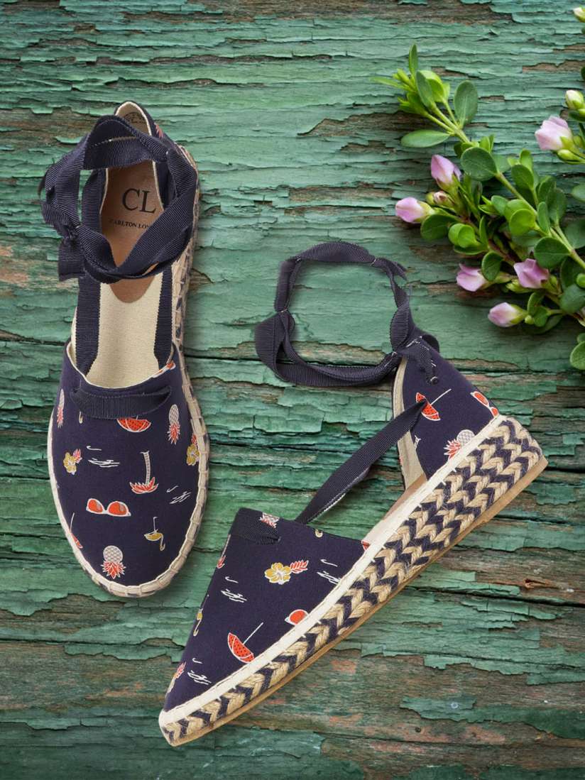 Buy Carlton London Women Navy Orange Tropical Print Espadrilles Heels Heels for Women 15881580 Myntra