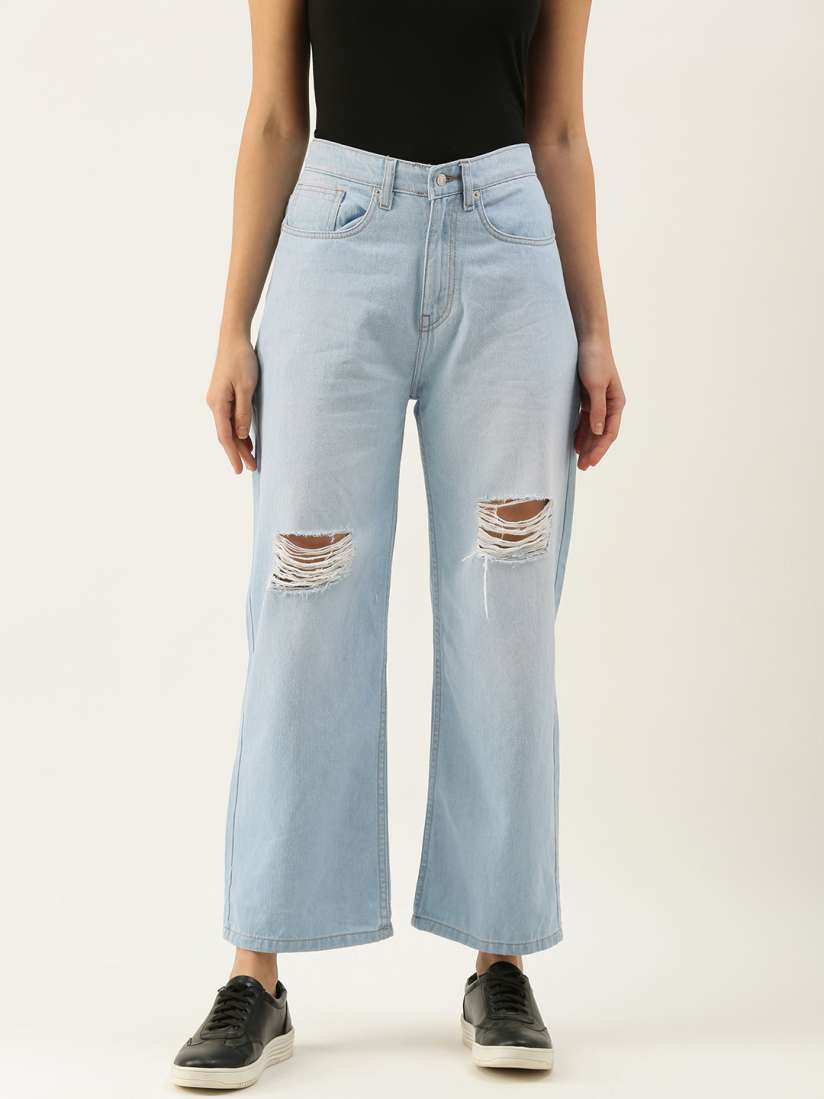 Buy FOREVER 21 Women Blue Wide Leg Mildly Distressed High Rise Jeans Jeans for Women 15894280 Myntra
