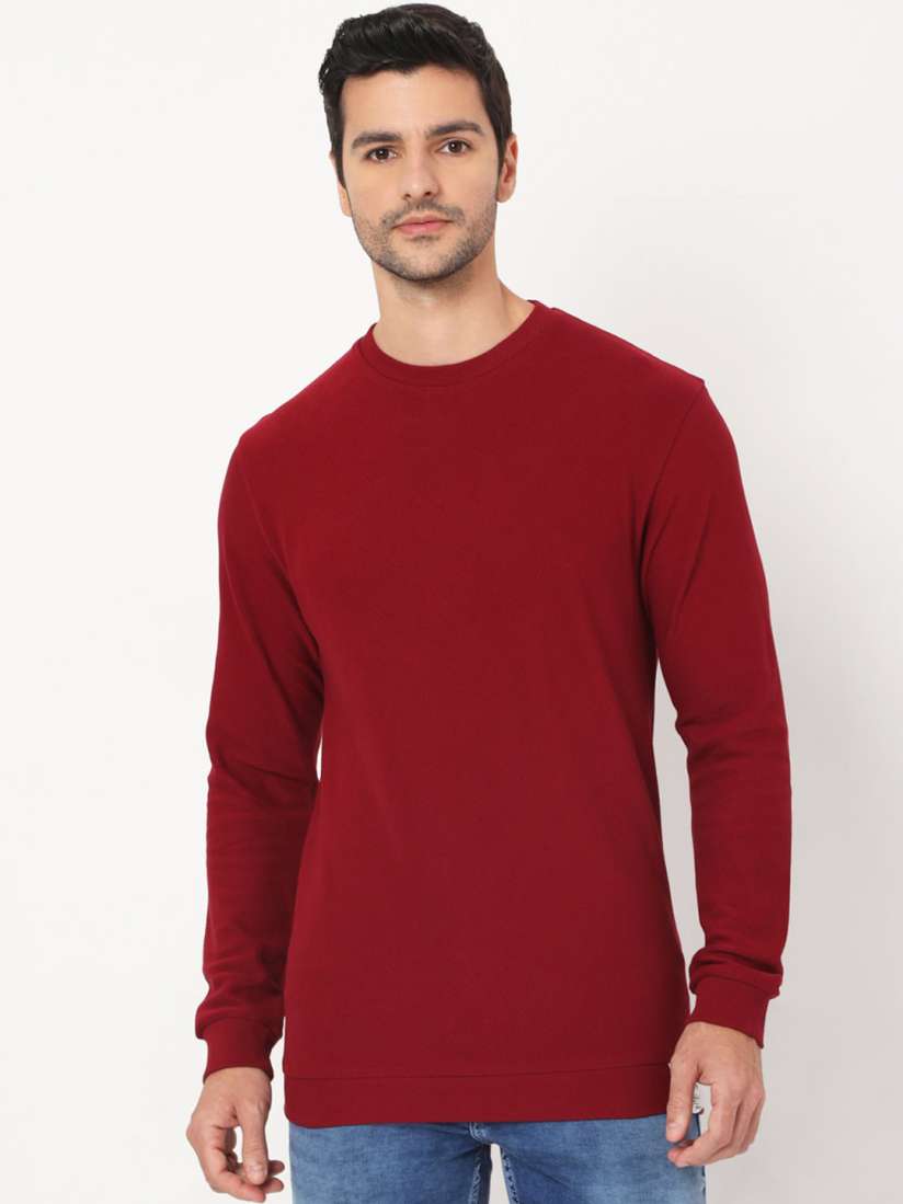 Buy Mufti Men Red Solid Pullover Pure Cotton Sweatshirt Sweatshirts for Men 15901890 Myntra