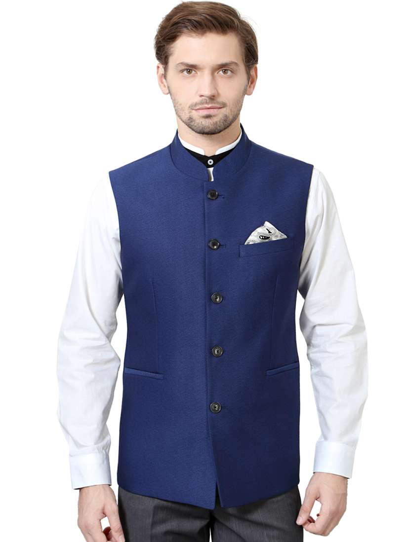Buy Van Heusen Blue Slim Fit Nehru Jacket Waistcoat for Men 1590533 Myntra