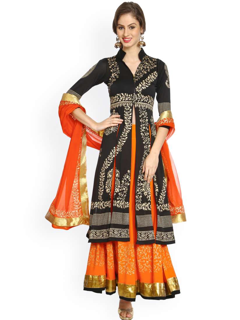 Buy Ira Soleil Black Orange Printed Lehenga Choli With Dupatta Lehenga Choli for Women Myntra