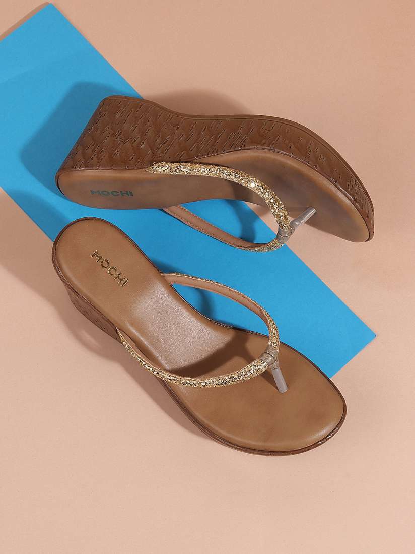 Buy Mochi Gold Toned Embellished Wedge Sandals Heels for Women 15910198 Myntra