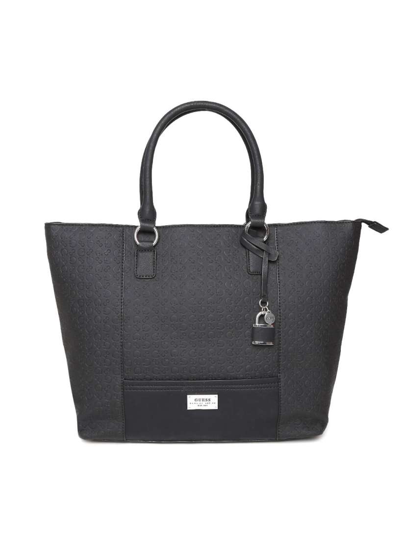 Buy GUESS Black Logo Textured Handbag Handbags for Women 1591113 Myntra
