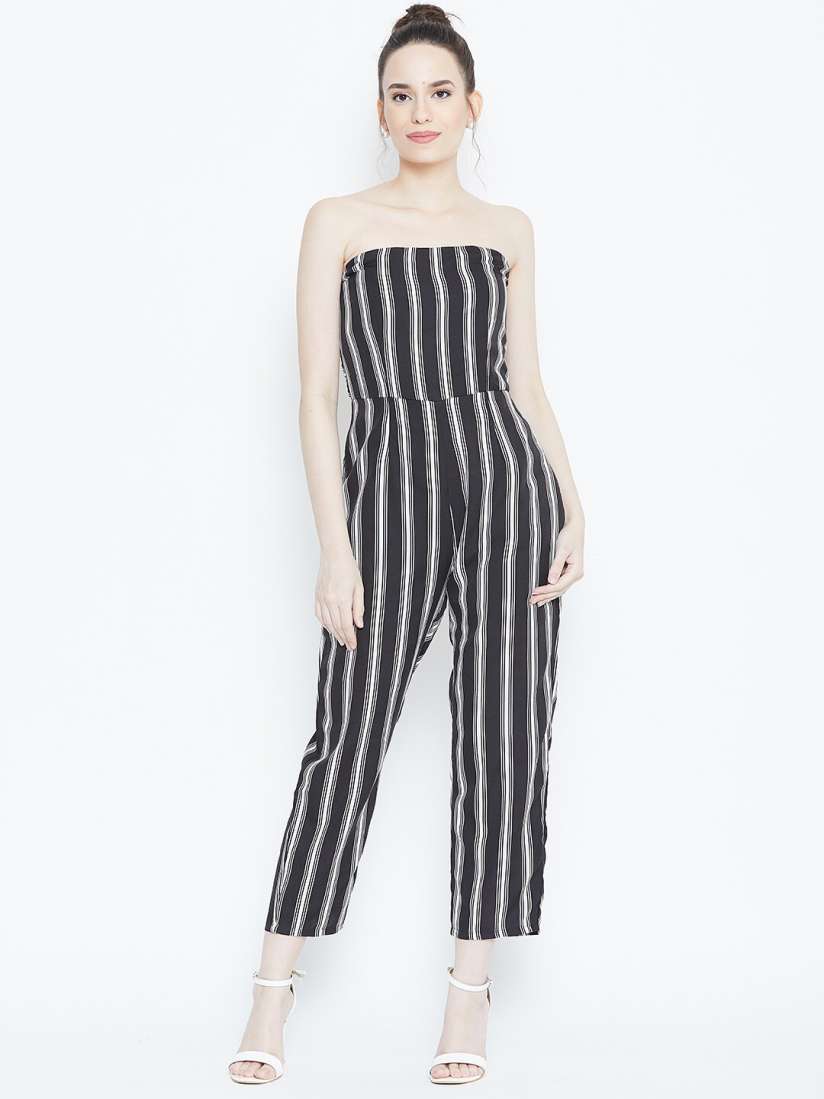 Buy DODO MOA Black White Off Shoulder Striped Basic Jumpsuit Jumpsuit for Women 15914954 Myntra