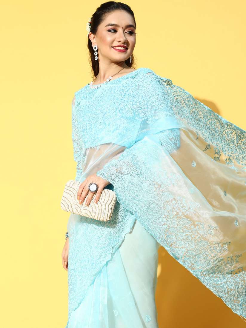 Myntra blue saree clearance