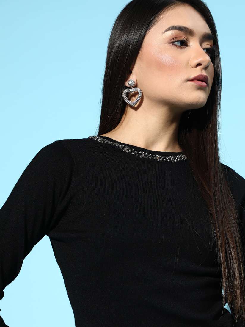 Buy COVER STORY Women Stylish Black Solid Disco Inferno Sweater Sweaters for Women 15916768 Myntra
