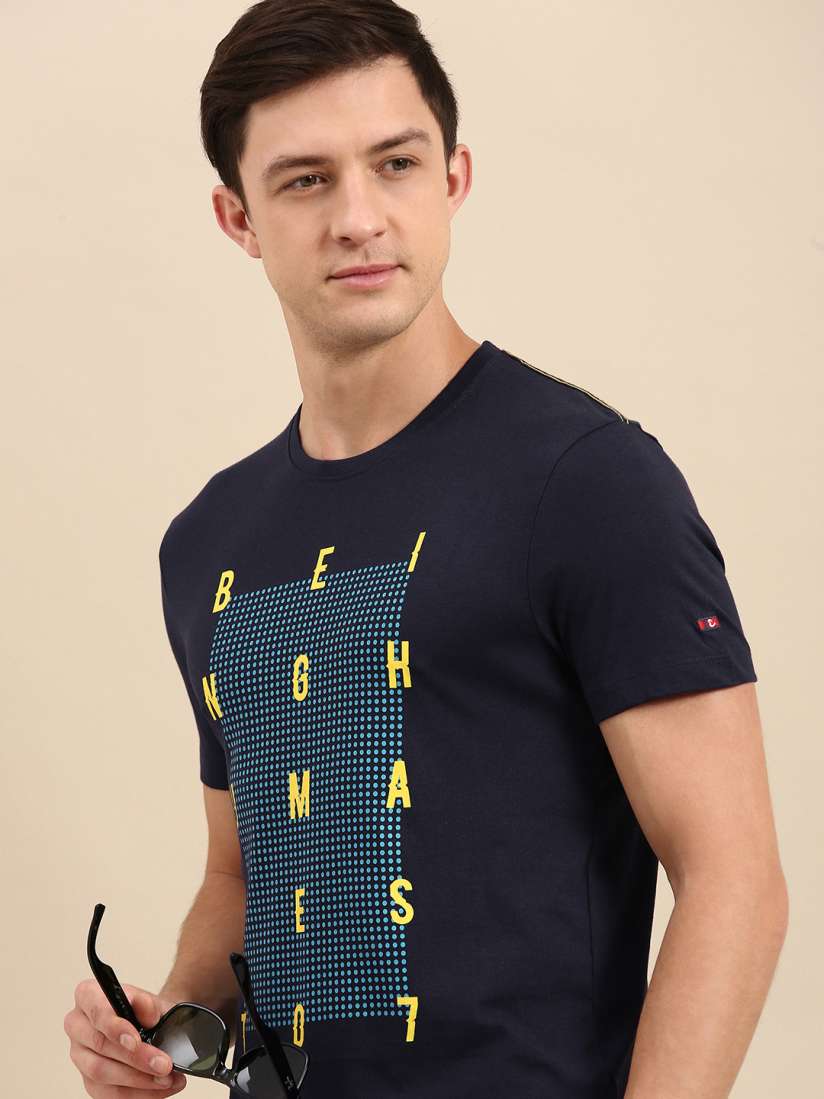 Buy Being Human Clothing Men Navy Blue Brand Logo Printed Round Neck Pure Cotton T shirt Tshirts for Men 15919440 Myntra