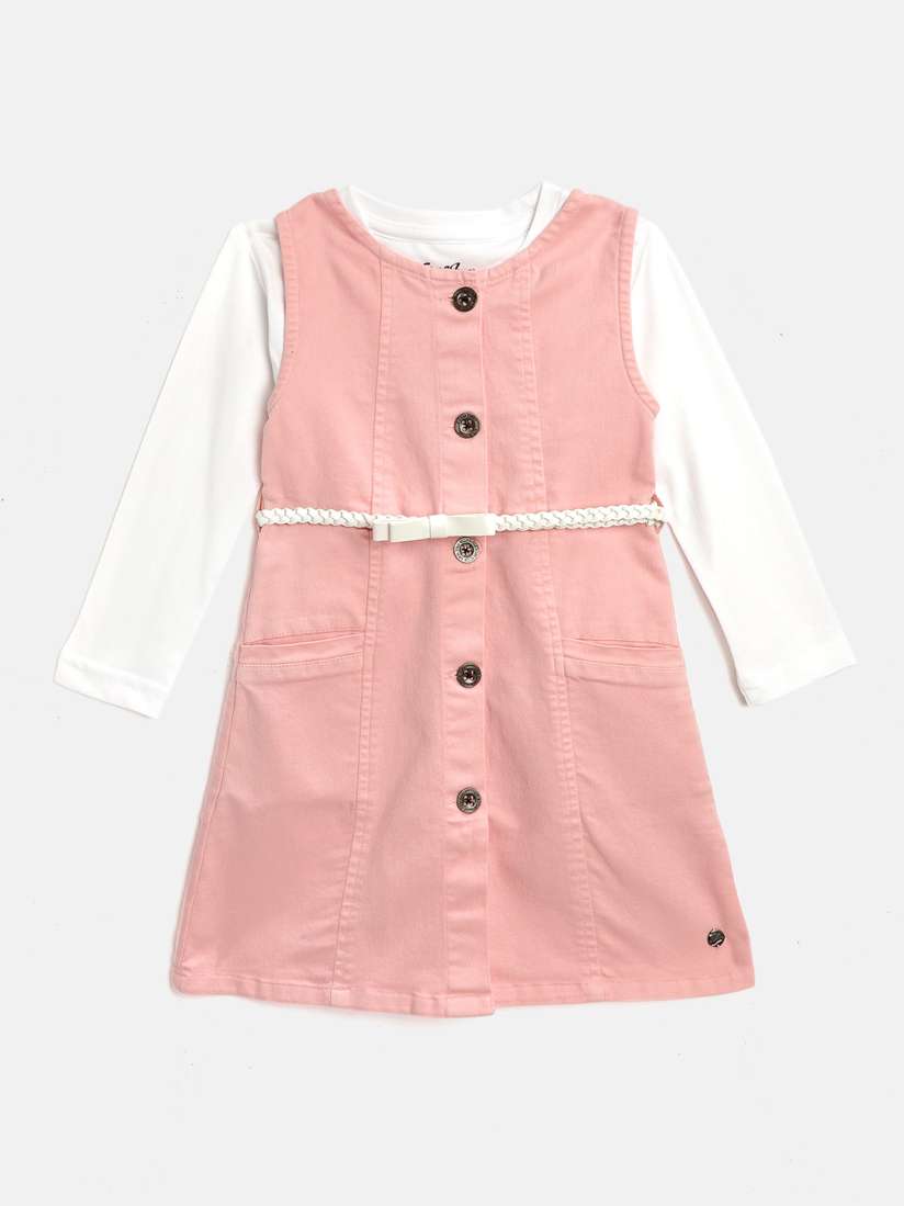 Buy Gini and Jony Girls Light Pink Solid Pinafore Dress with White Solid T shirt Dresses for Girls 15924620 Myntra
