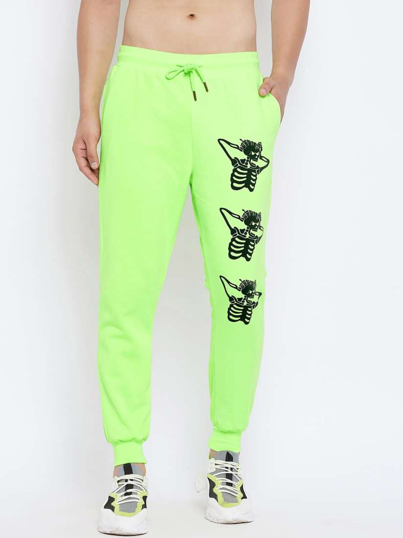 Buy FUGAZEE Neon Green Skeleton Print Oversized Sweatpants Track Pants for Men 15925196 Myntra