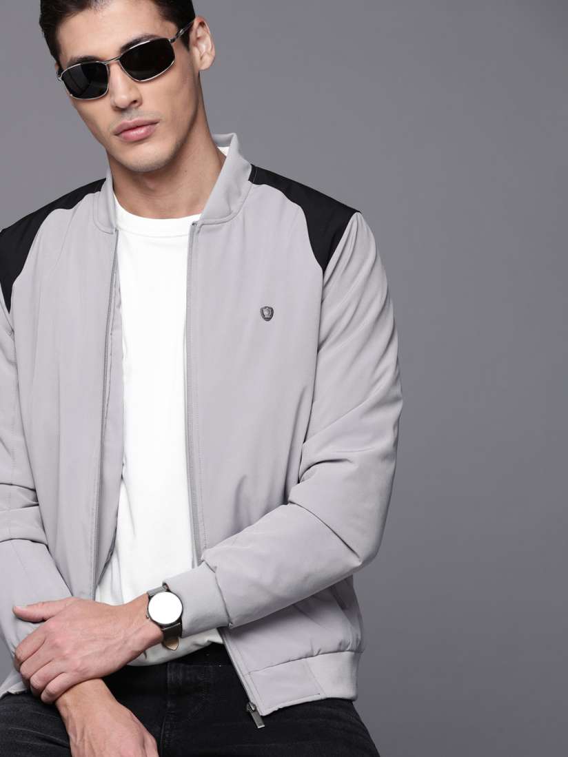 Buy Louis Philippe Men Grey Black Solid Bomber Jacket Jackets for Men 15926384 Myntra