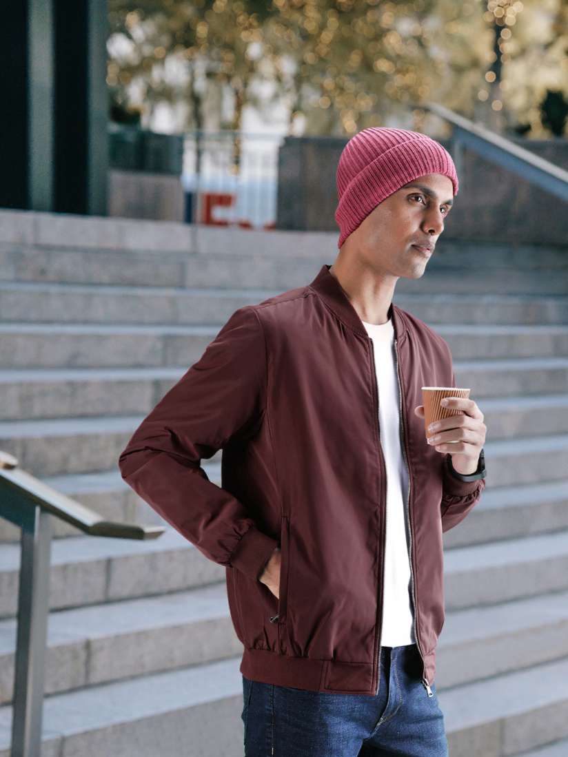 Buy Louis Philippe Men Maroon Solid Bomber Jacket Jackets for Men 15926388 Myntra
