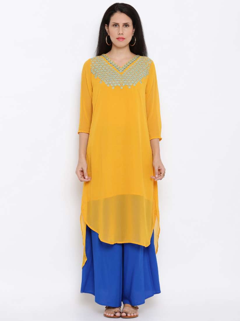 Buy Global Desi Women Yellow Solid A Line Kurta Kurtas for Women Myntra