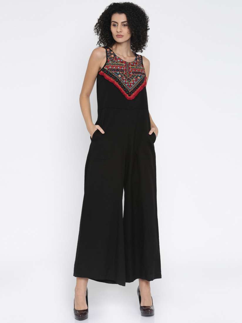 Buy Global Desi Black Embroidered Jumpsuit Jumpsuit for Women 1592840 Myntra