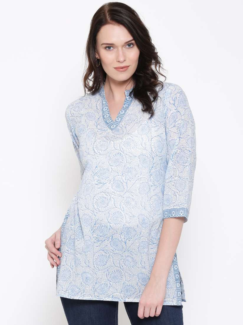 Buy Kilol White Blue Floral Print Kurti Kurtis for Women 1593328 Myntra