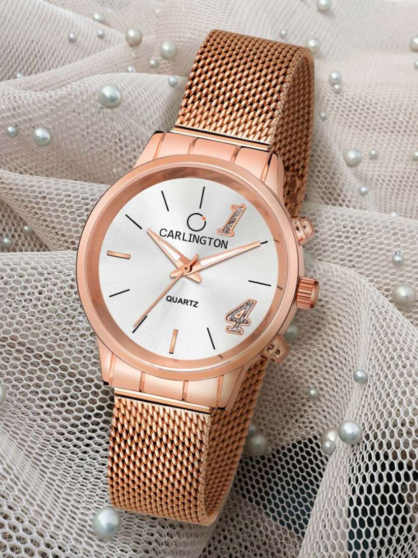 Buy CARLINGTON Women Silver Toned Dial Rose Gold Toned Stainless Steel Bracelet Style Straps Analogue Watch Watches for Women 15933996 Myntra