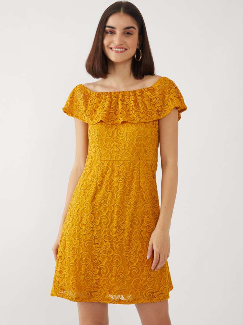 Buy Zink London Yellow Self Design Fit Flare Dress Dresses for Women 15934122 Myntra