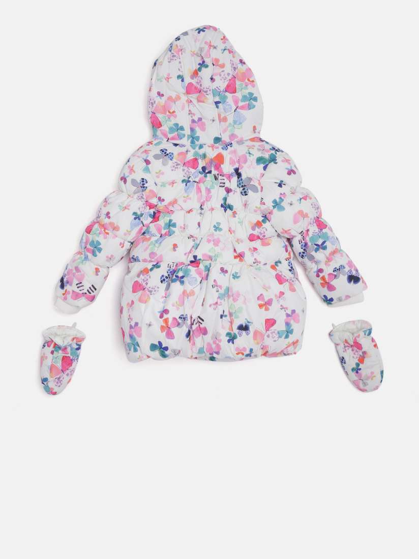 Buy Marks Spencer Kids Girls Off White Pink Stormwear Printed Hooded Puffer Jacket Jackets for Girls 1593432 Myntra
