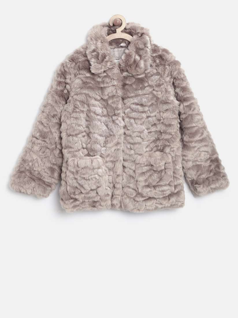 Buy Marks Spencer Kids Girls Taupe Faux Fur Jacket Jackets for Girls 1593435 Myntra