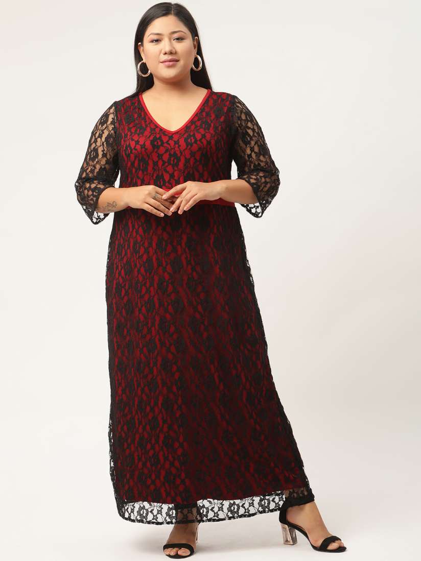 Buy Revolution Red Black Lace Maxi Plus Size Dress Dresses for Women 15934940 Myntra