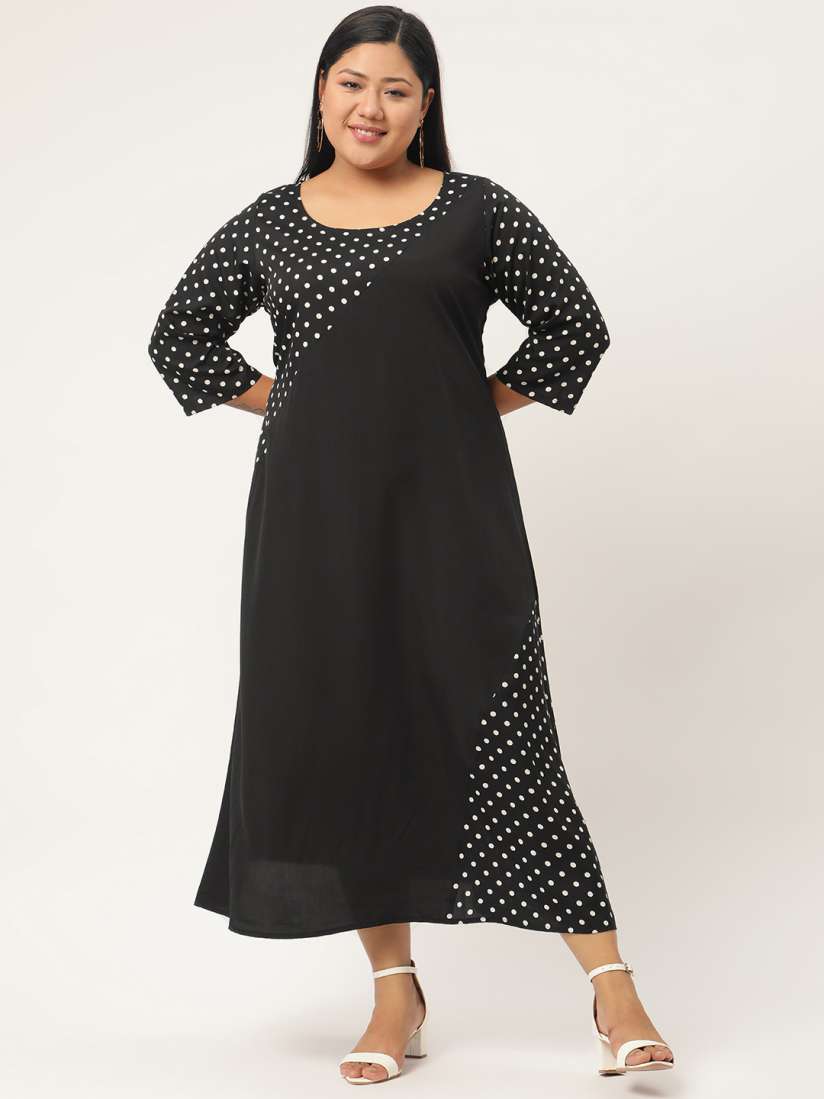 Buy Revolution Black White Crepe A Line Midi Plus Size Dress Dresses for Women 15935284 Myntra