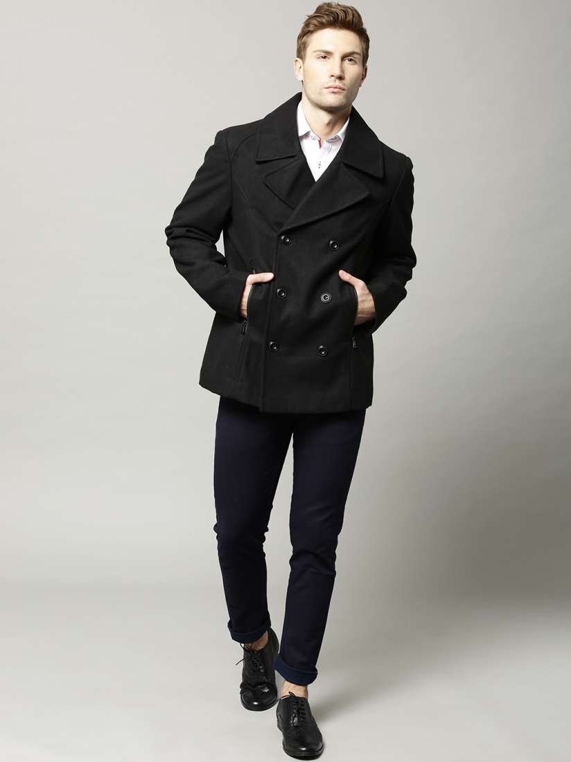 Buy Marks Spencer Black Tailored Fit Pea Coat Coats for Men 1593646 Myntra