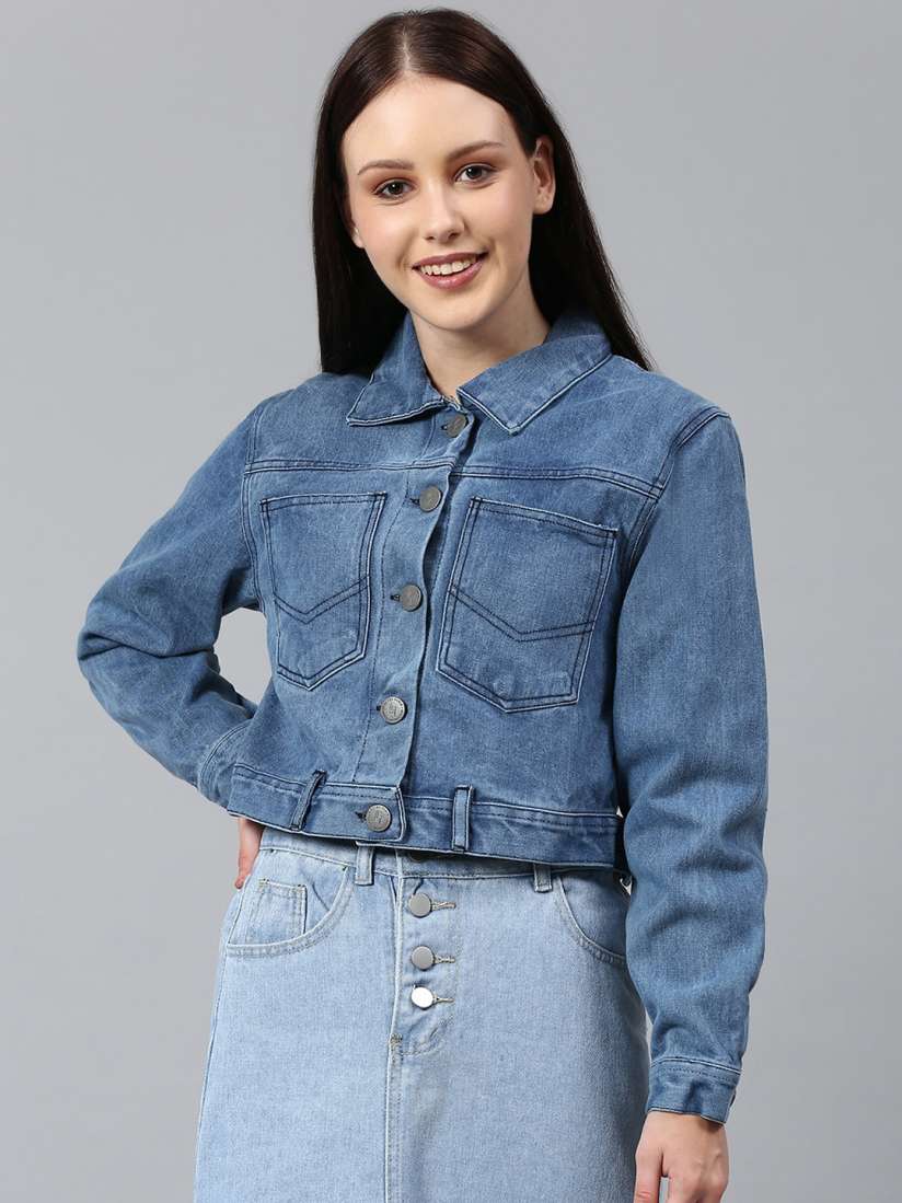 Buy Campus Sutra Women Blue Crop Denim Jacket Jackets for Women 15952434 Myntra