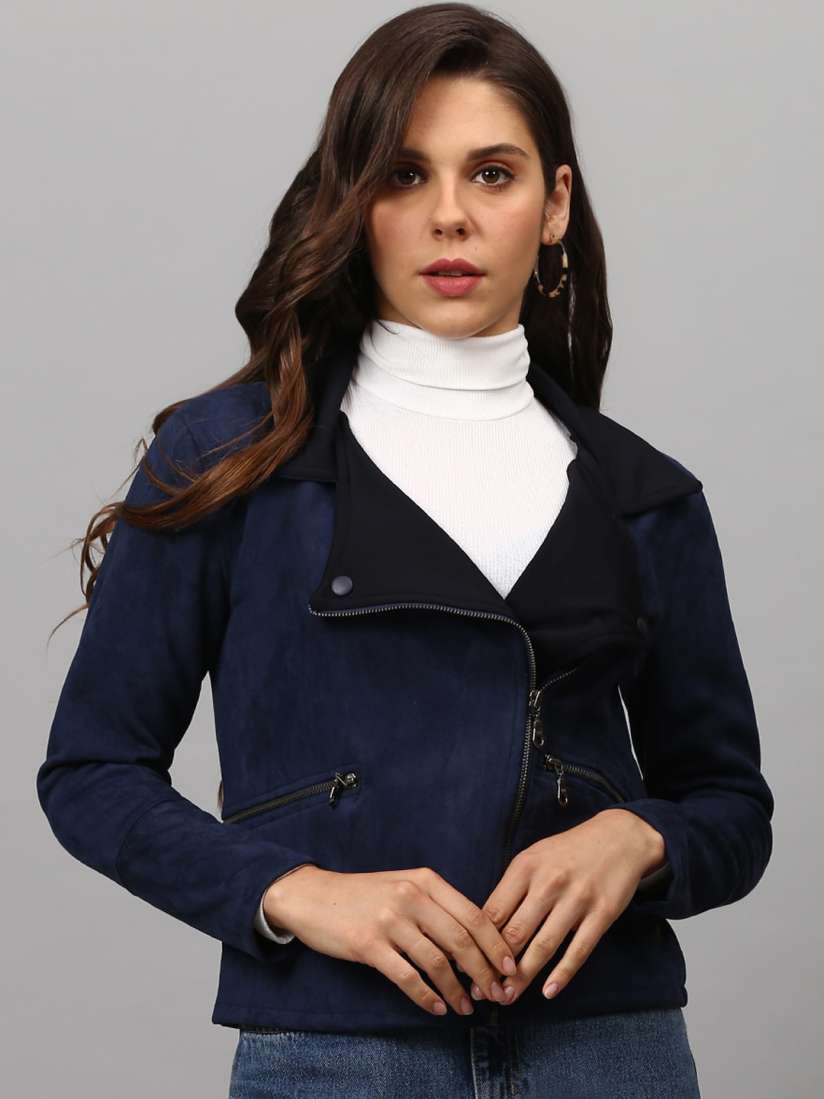 Buy Campus Sutra Women Navy Blue Suede Tailored Jacket Jackets for Women 15952560 Myntra