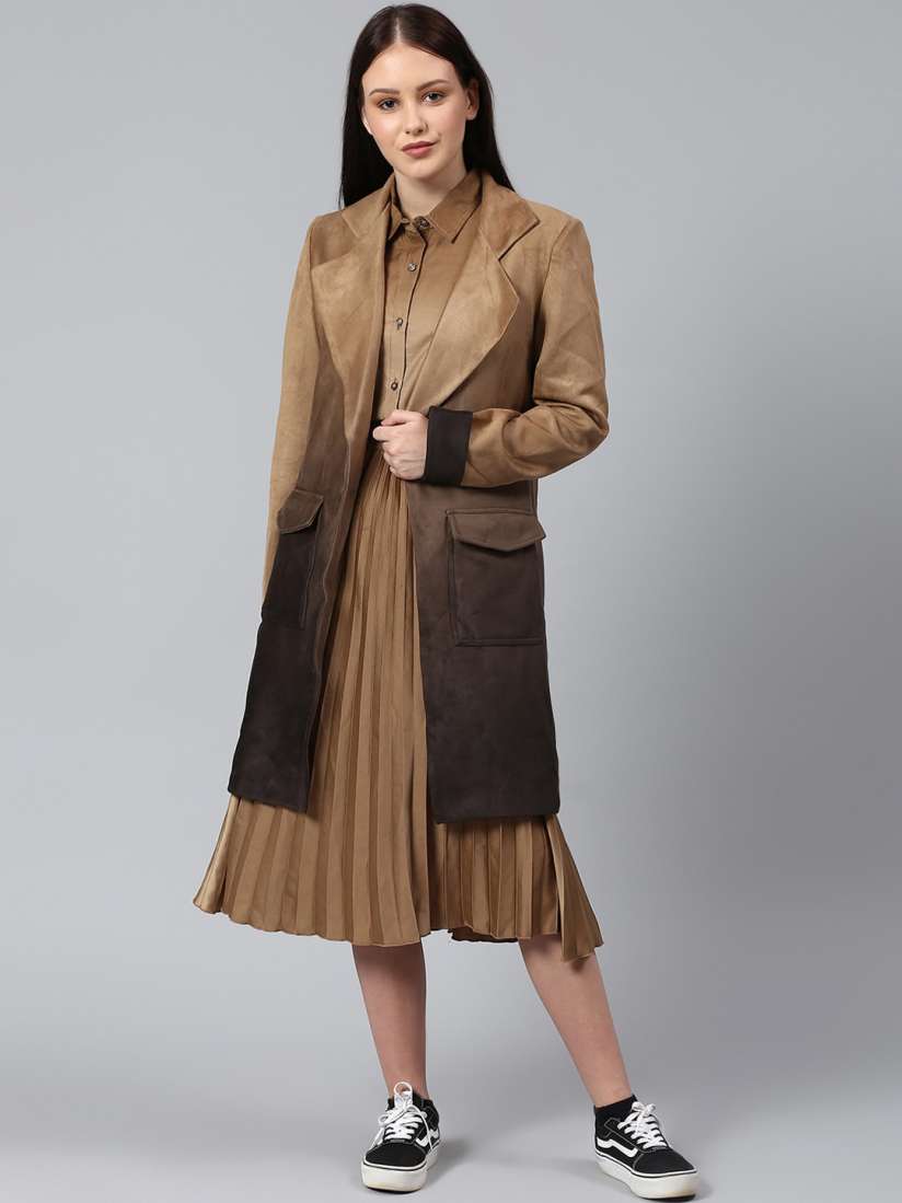 Buy Campus Sutra Women Tan Brown Solid Suede Longline Overcoat Coats for Women 15952634 Myntra