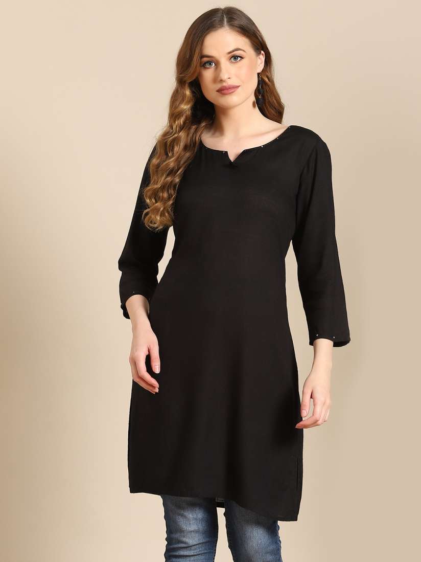Myntra black long kurtis clearance