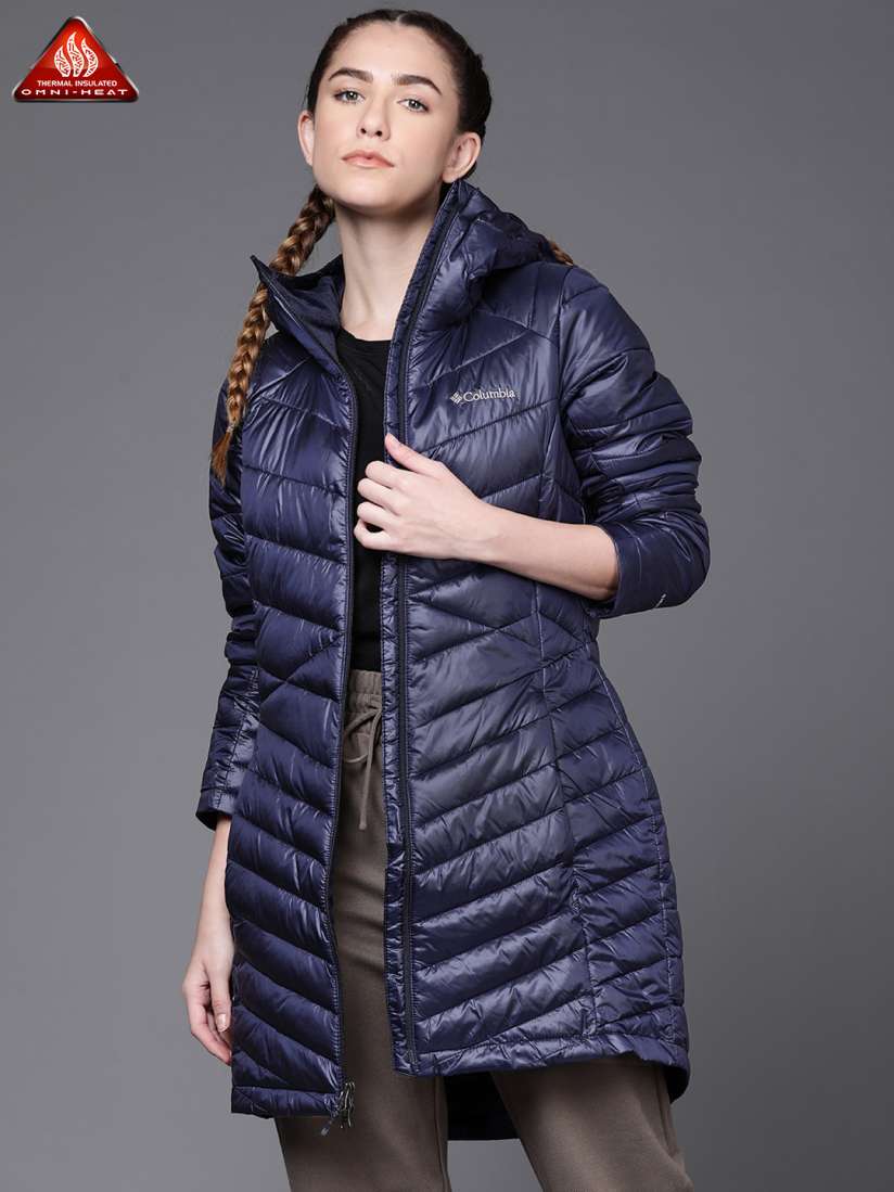 Buy Columbia Women Navy Blue Joy Peak Mid Reflective Strip Longline Hiking Padded Jacket Jackets for Women 15953760 Myntra