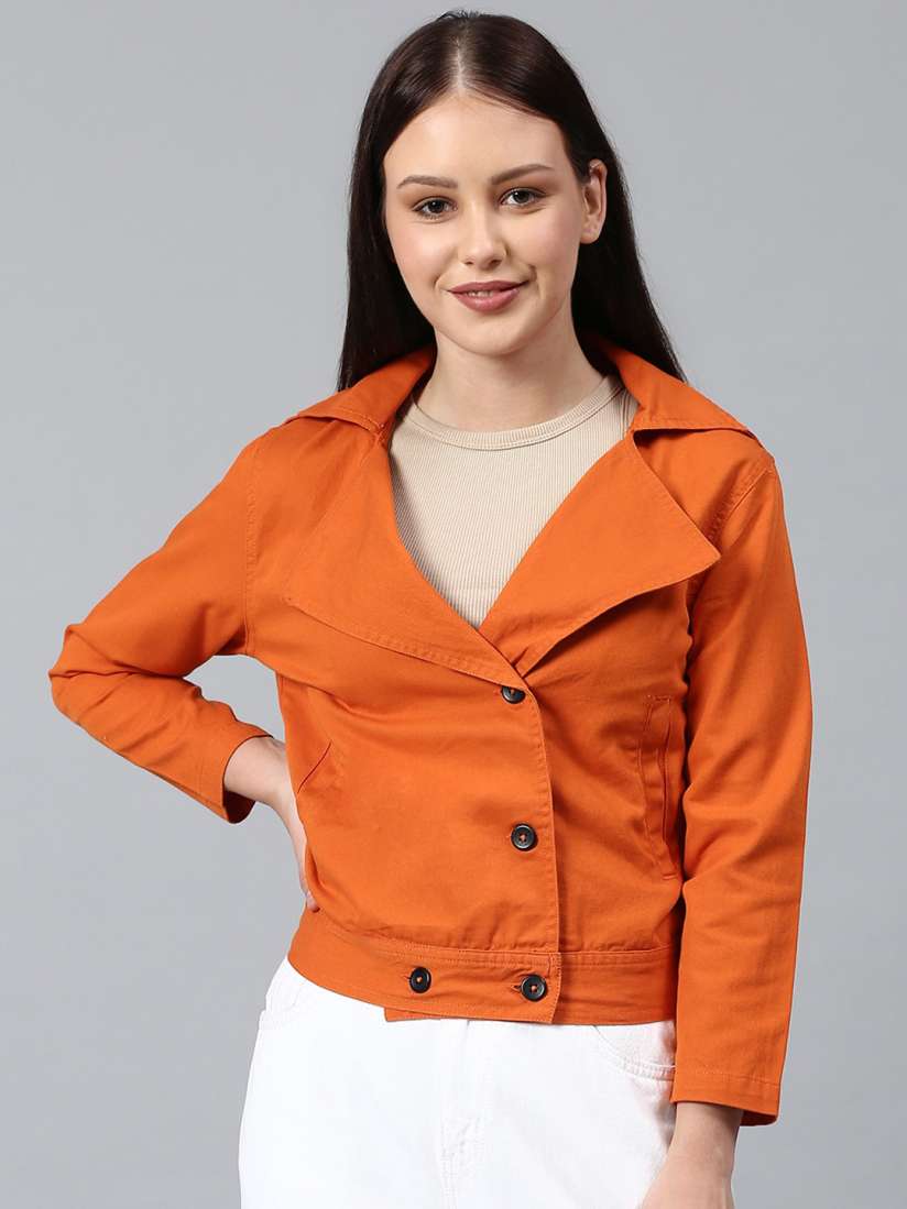 Buy Campus Sutra Women Orange Windcheater Crop Outdoor Tailored Jacket Jackets for Women 15955162 Myntra