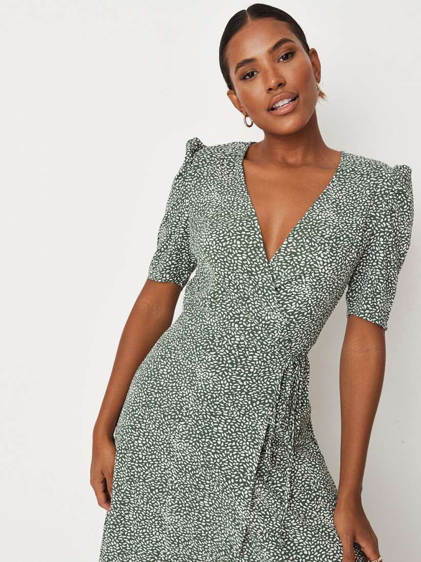 Buy Missguided Green White Geometric Printed Midi Wrap Dress Dresses for Women 15955414 Myntra
