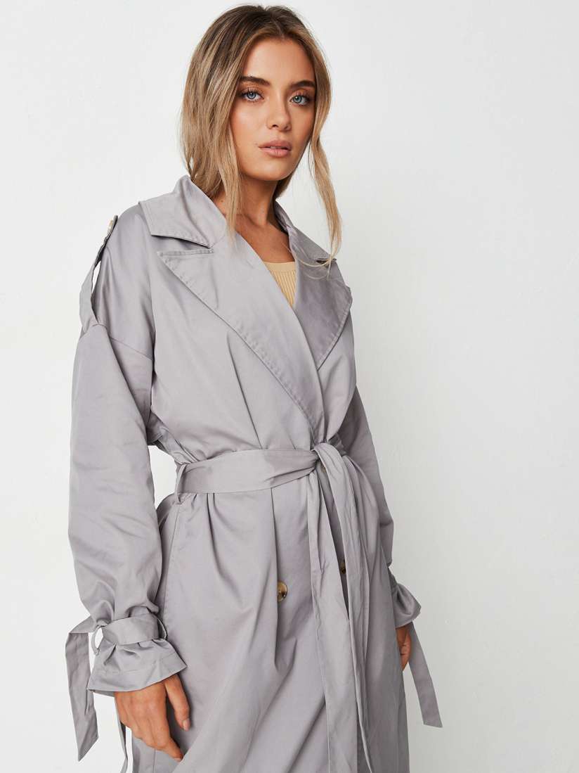 Buy Missguided Women Grey Solid Pure Cotton Longline Trench Coat with Belt Coats for Women 15955472 Myntra