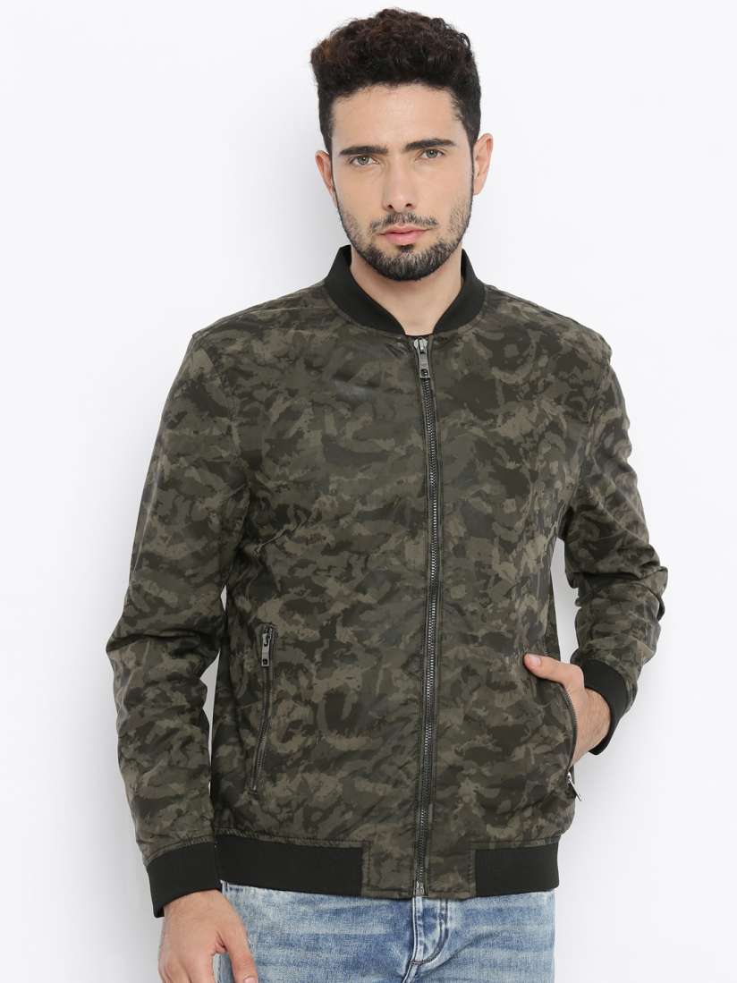 Buy Jack Jones Olive Green Camouflage Print Jacket Jackets for Men 1595829 Myntra