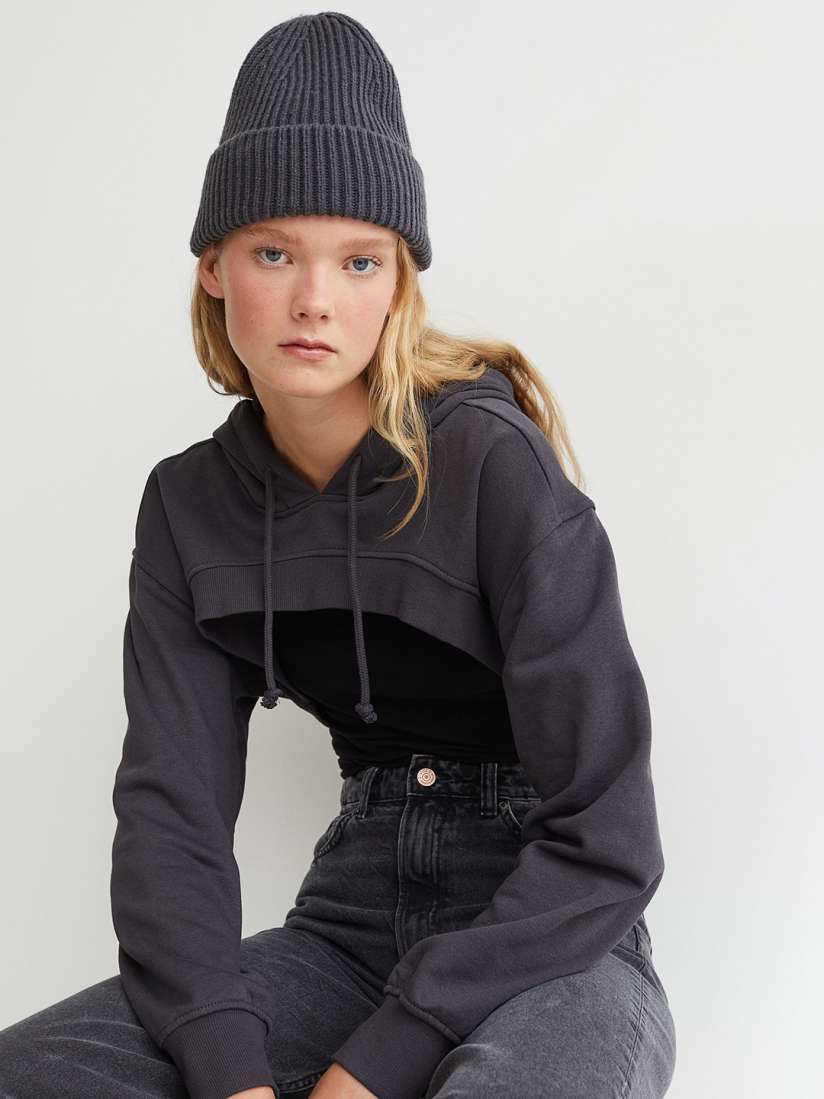 Buy H M Women Black Cropped hoodie Sweatshirts for Women 15960220 Myntra