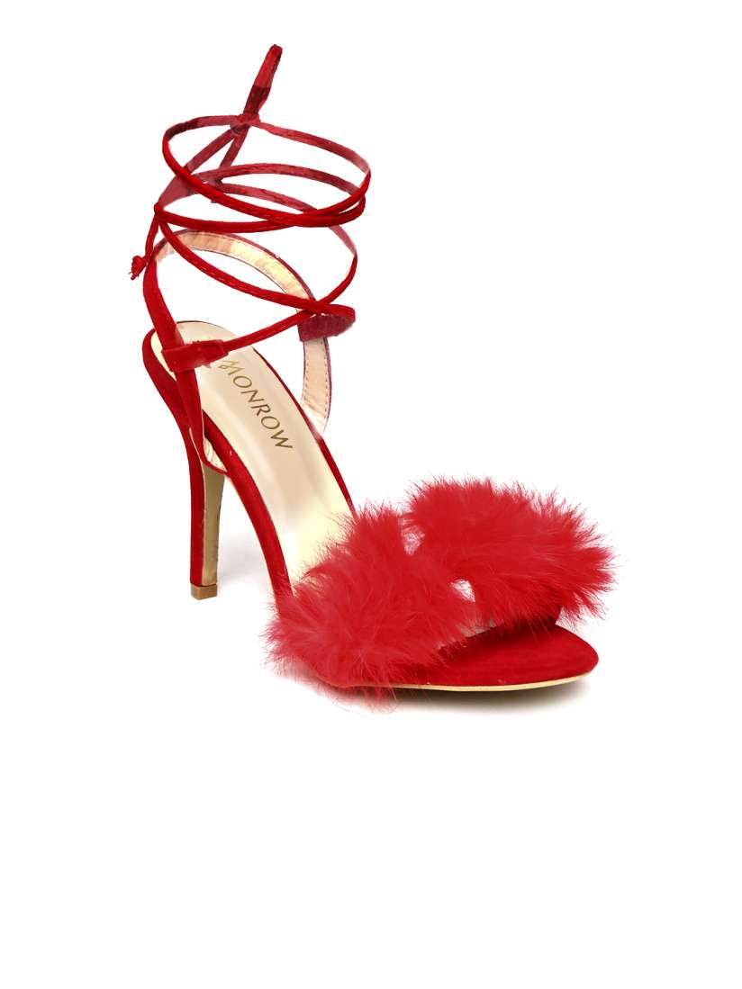 Buy Monrow Women Red Solid Heels with Faux Fur Trim Heels for Women 1596216 Myntra