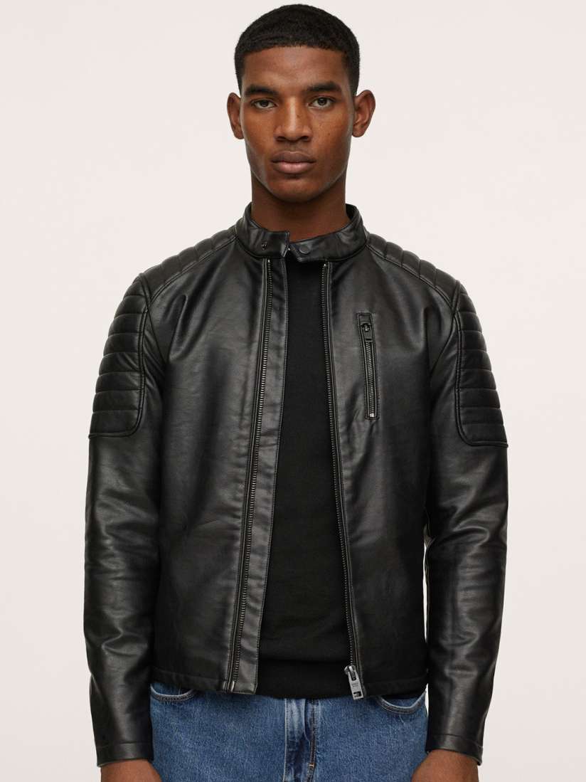 Buy MANGO MAN Men Black Solid Faux Leather Biker Jacket with Zip Detail Jackets for Men 15962268 Myntra