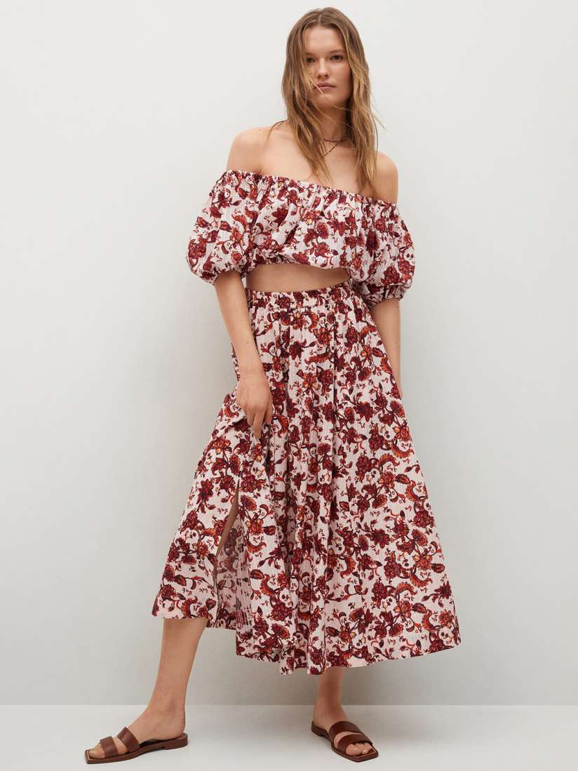 Buy MANGO Women Cream Coloured Orange Pure Cotton Floral Print Midi Skirt Skirts for Women 15964422 Myntra