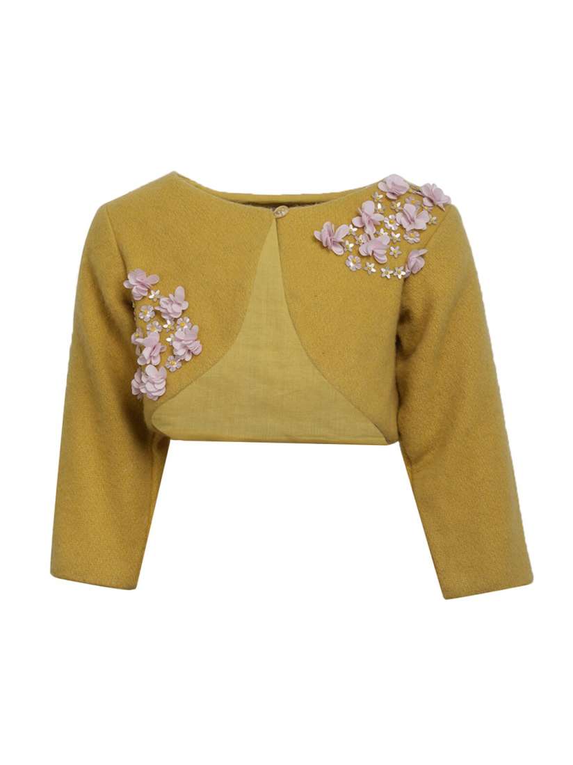 Buy A Little Fable Girls Mustard Lavender Embroidered Crop Shrug Shrug for Girls 15965020 Myntra