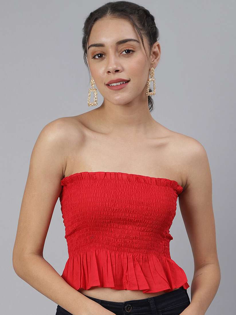 red smocked tube top